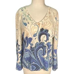 Old Money Grandmacore Charter Club 100% Cashmere Paisley V-Neck Sweater Large